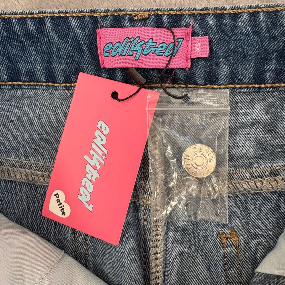 Edikted Wide Leg Jeans Womens XS Blue Washed High Rise 100% Cotton NWT - Picture 7 of 13